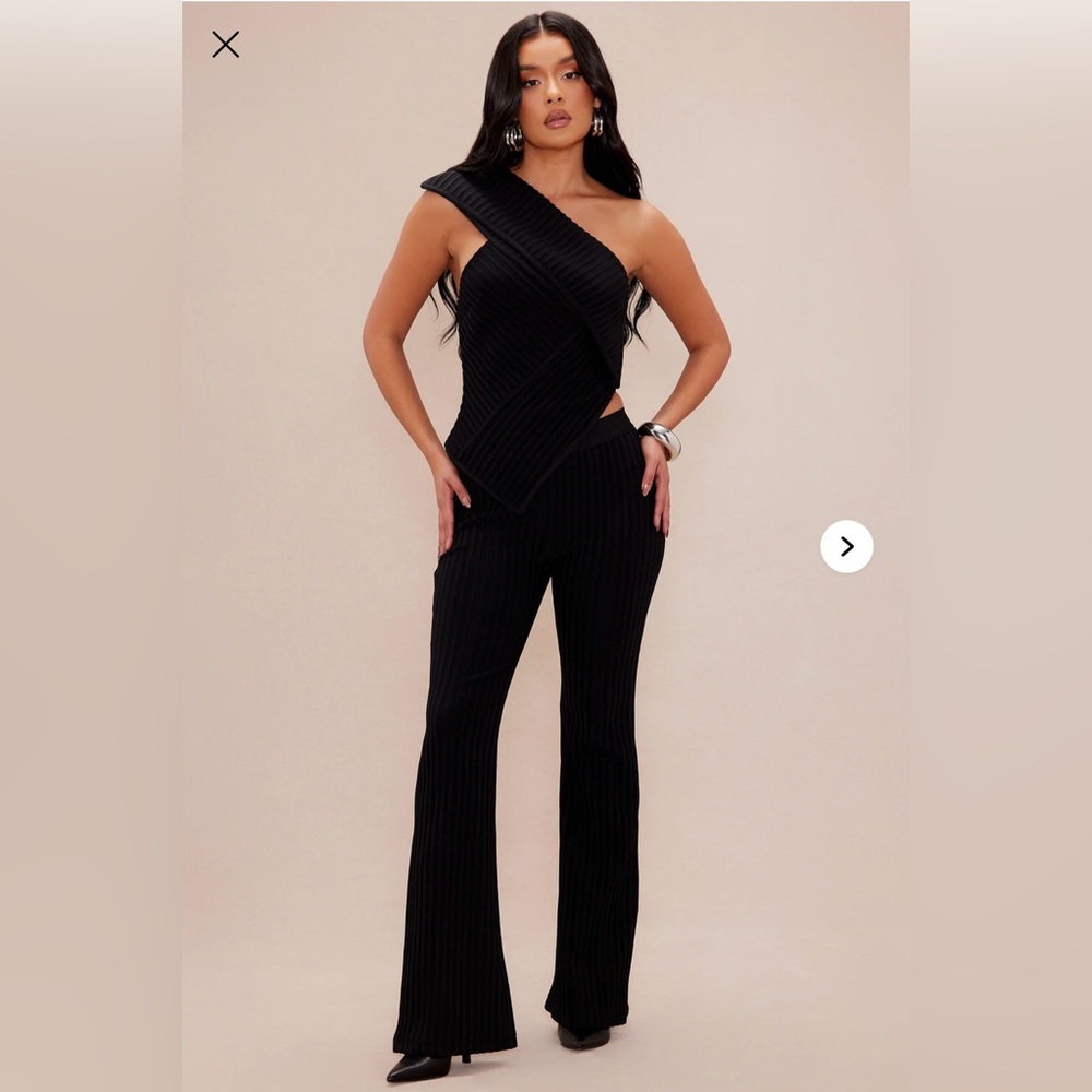 Black One-Shoulder Pants Set